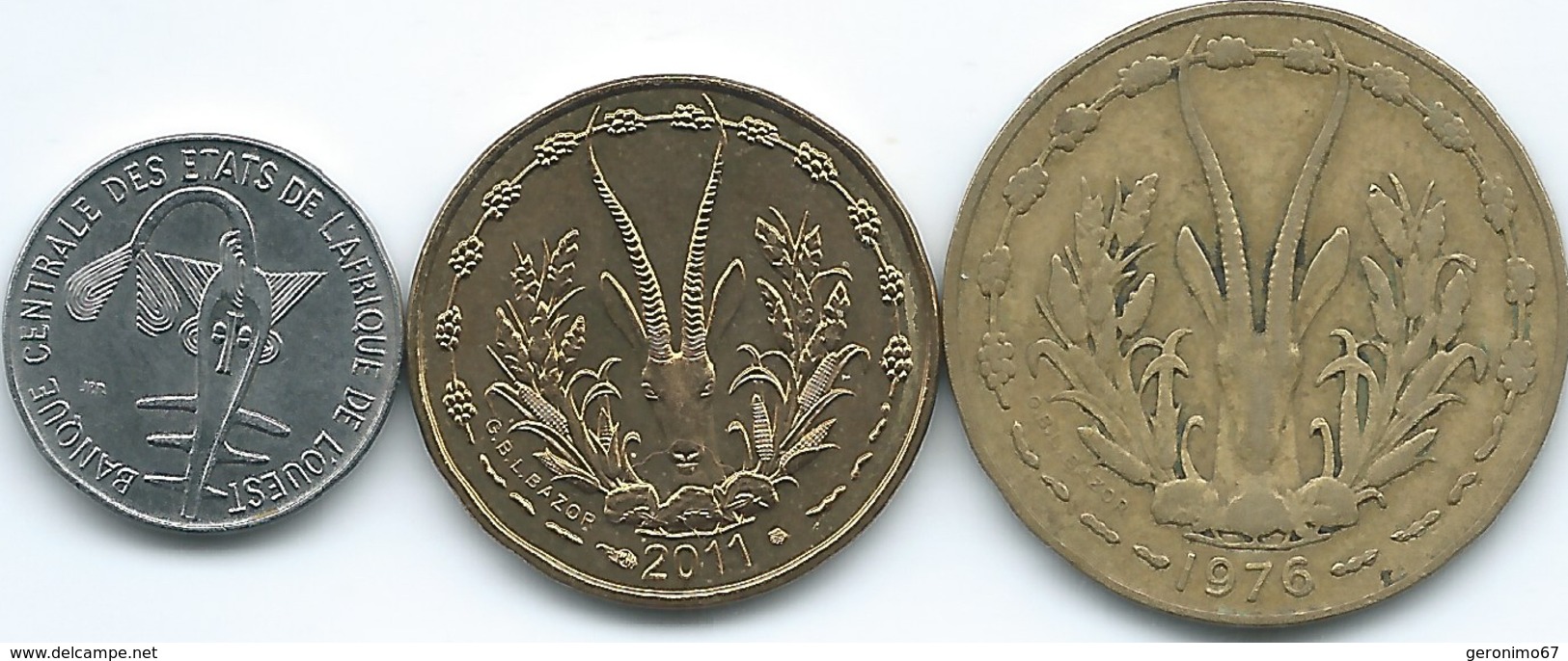 West AfrIcan States  - 1 Franc (1977 - KM8); 5 Francs (2011 - KM2a) & 10 Francs (1976 - KM1a) - Other - Africa