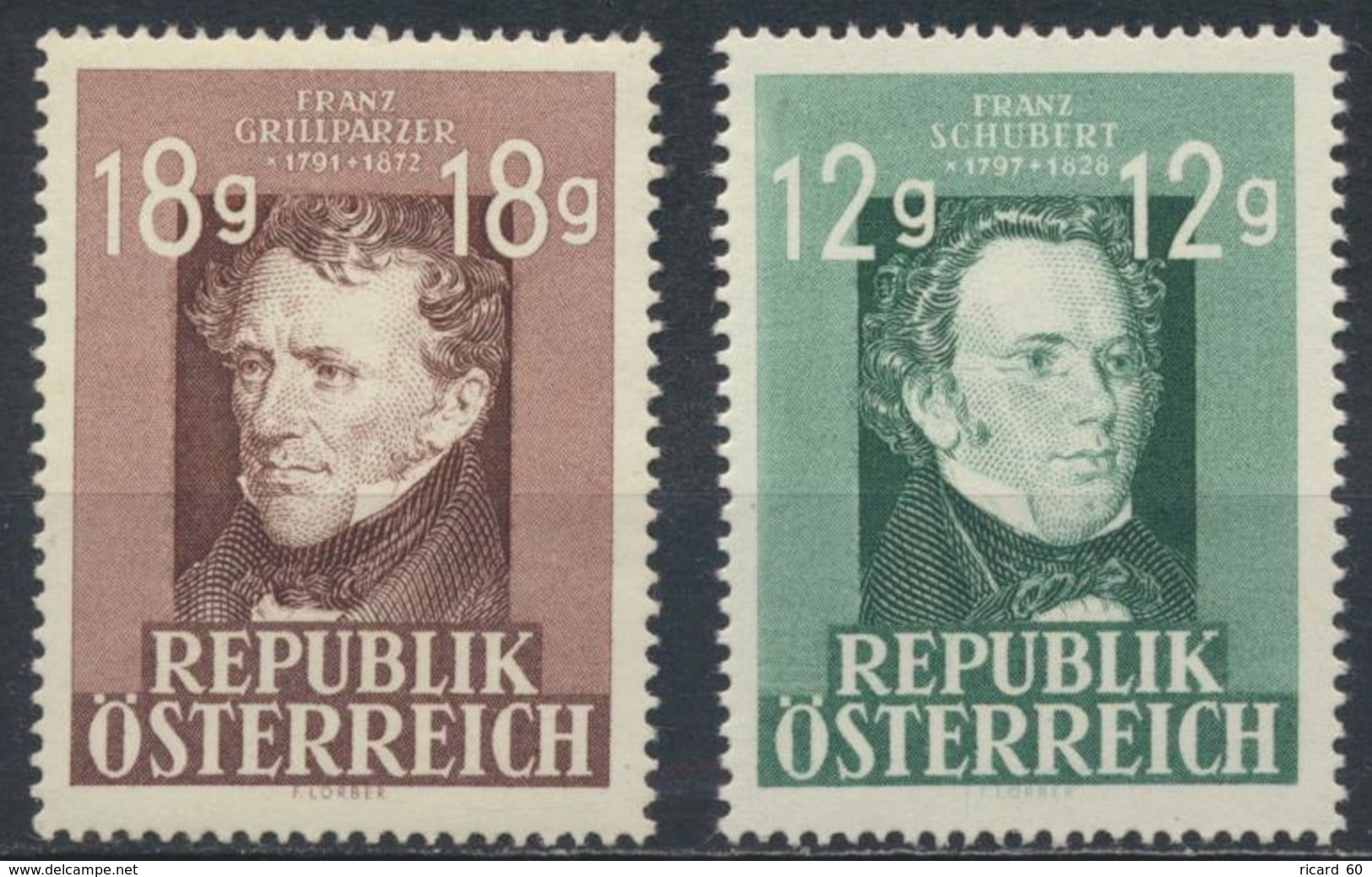 Timbres Neufs** D'autriche, N°663 Et 665 Yt,franz Grillparzer Et Franz Schubert - Neufs