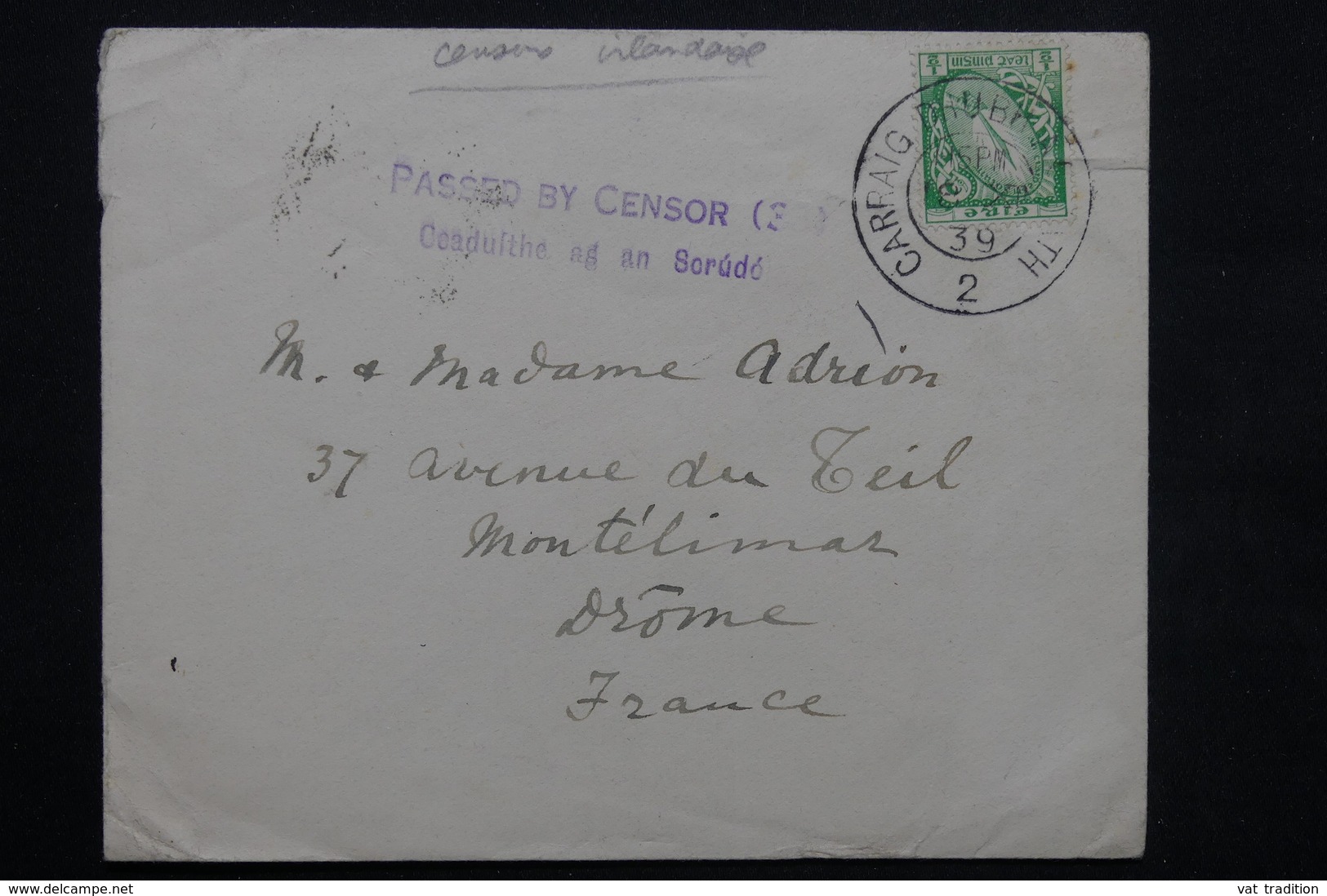 IRLANDE - Enveloppe De Carraig Dubh  Pour La France En 1939 Avec Contrôle Postal Irlandais - L 23678 - Covers & Documents