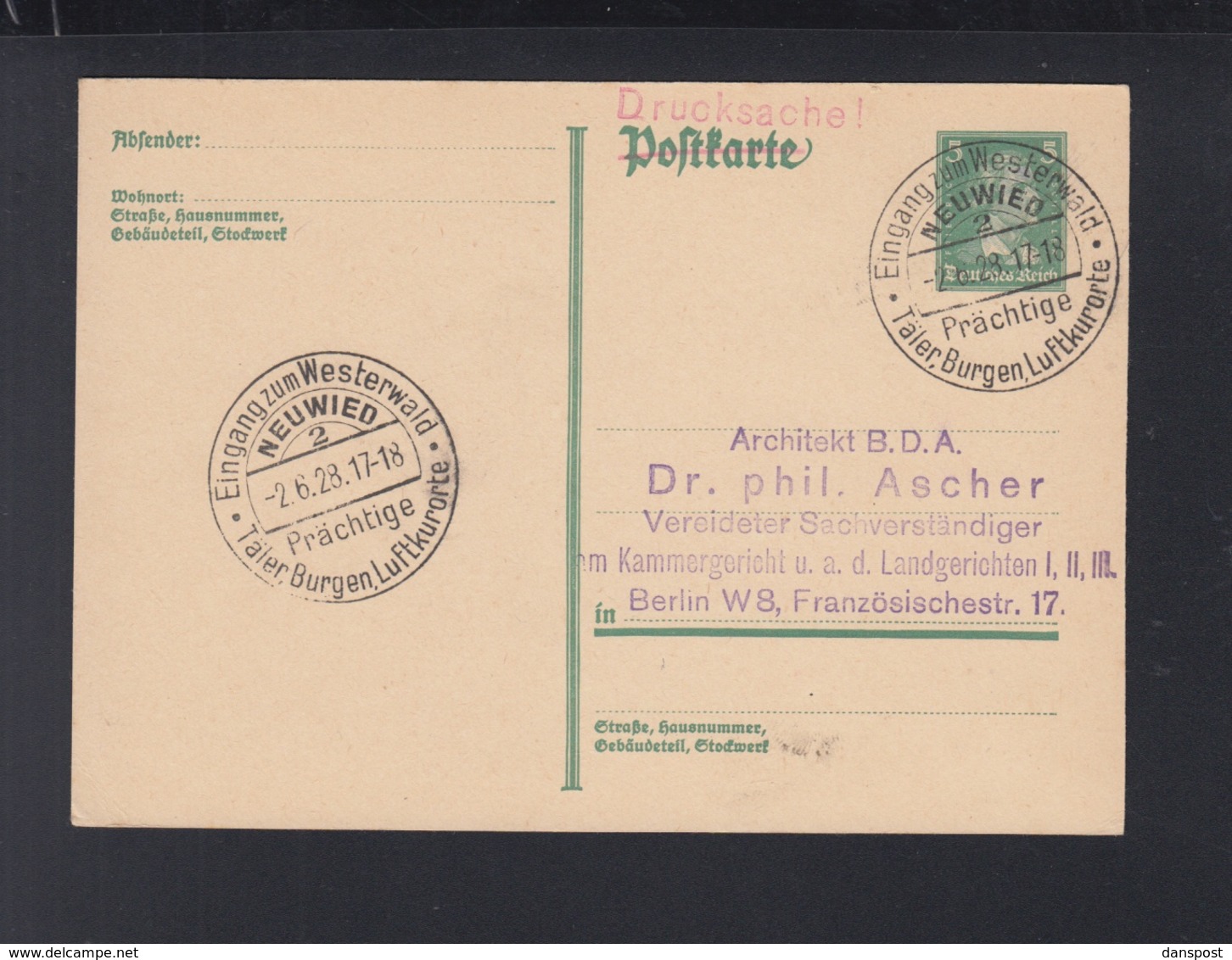 Dt. Reich GSK 1928 Sonderstempel Neuwied - Brieven En Documenten