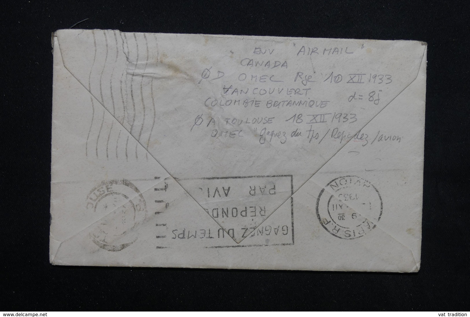 CANADA - Affranchissement Mécanique De Vancouver En 1933 Sur Enveloppe Pour La France - L 23688 - Cartas & Documentos