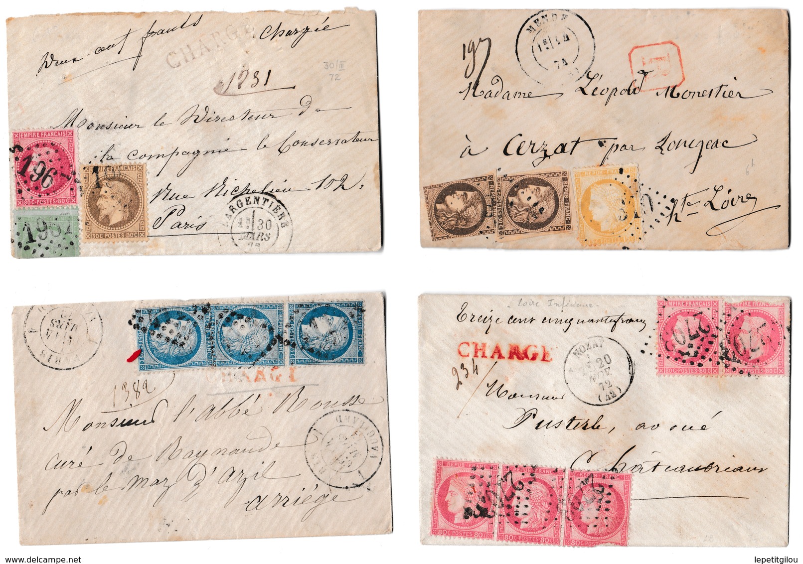 4 Enveloppes Chargées Ou Recommandées Affranchissements Multiples. Voir Détails - 1849-1876: Période Classique