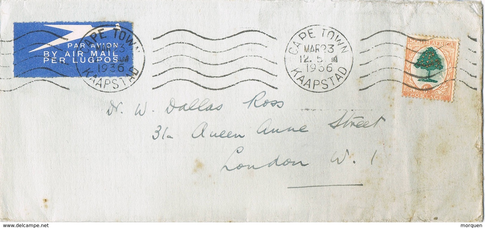 31985. Carta Aerea CAPE TOWN (South Africa) 1936 To London - Cartas