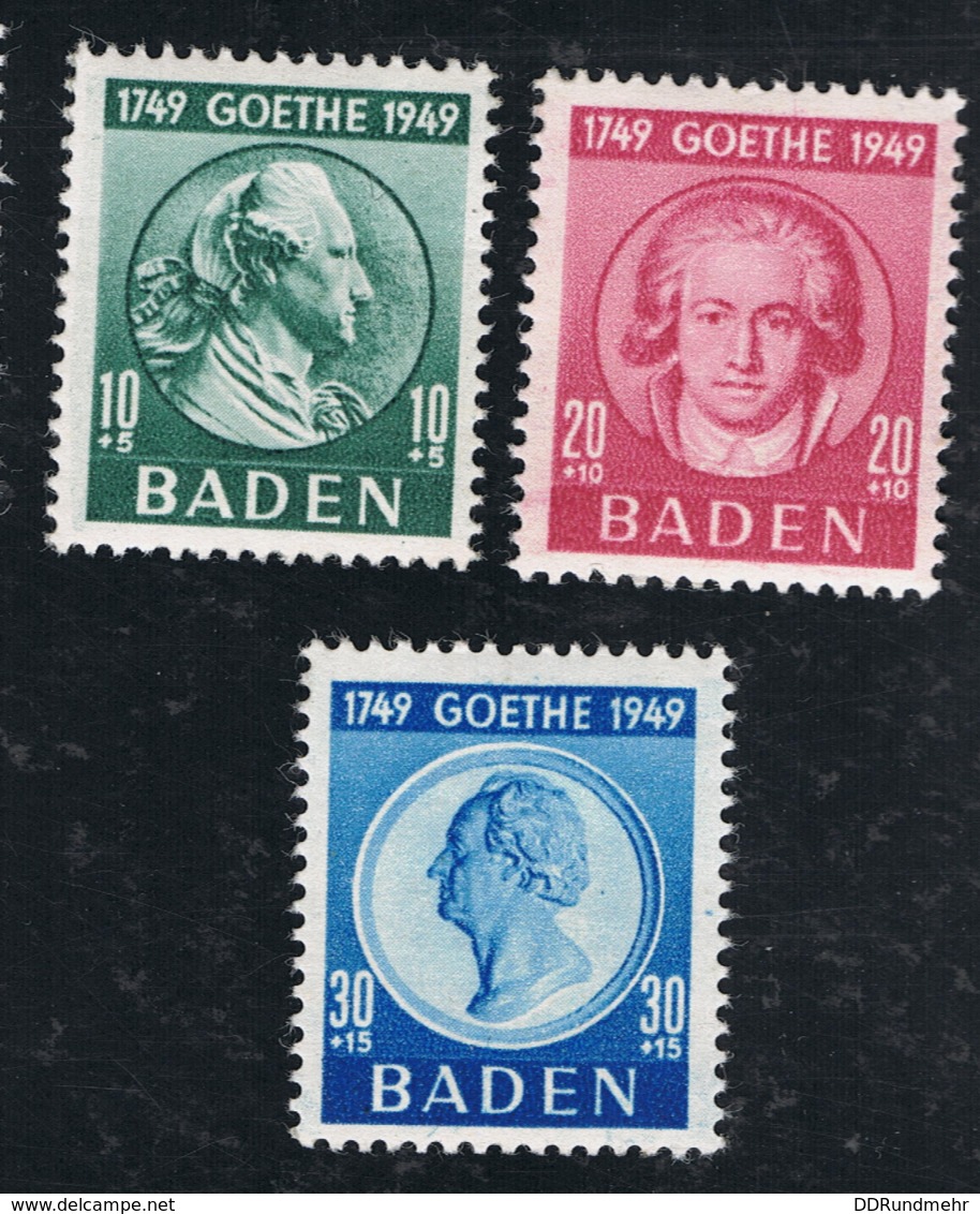 1949 12. Aug. Goethe Baden Mi DE-FB 47 - 49 Yt DE-FB 48 - 50 Sg DE-FB 47 - 49 Postfrisch Xx - Sonstige & Ohne Zuordnung