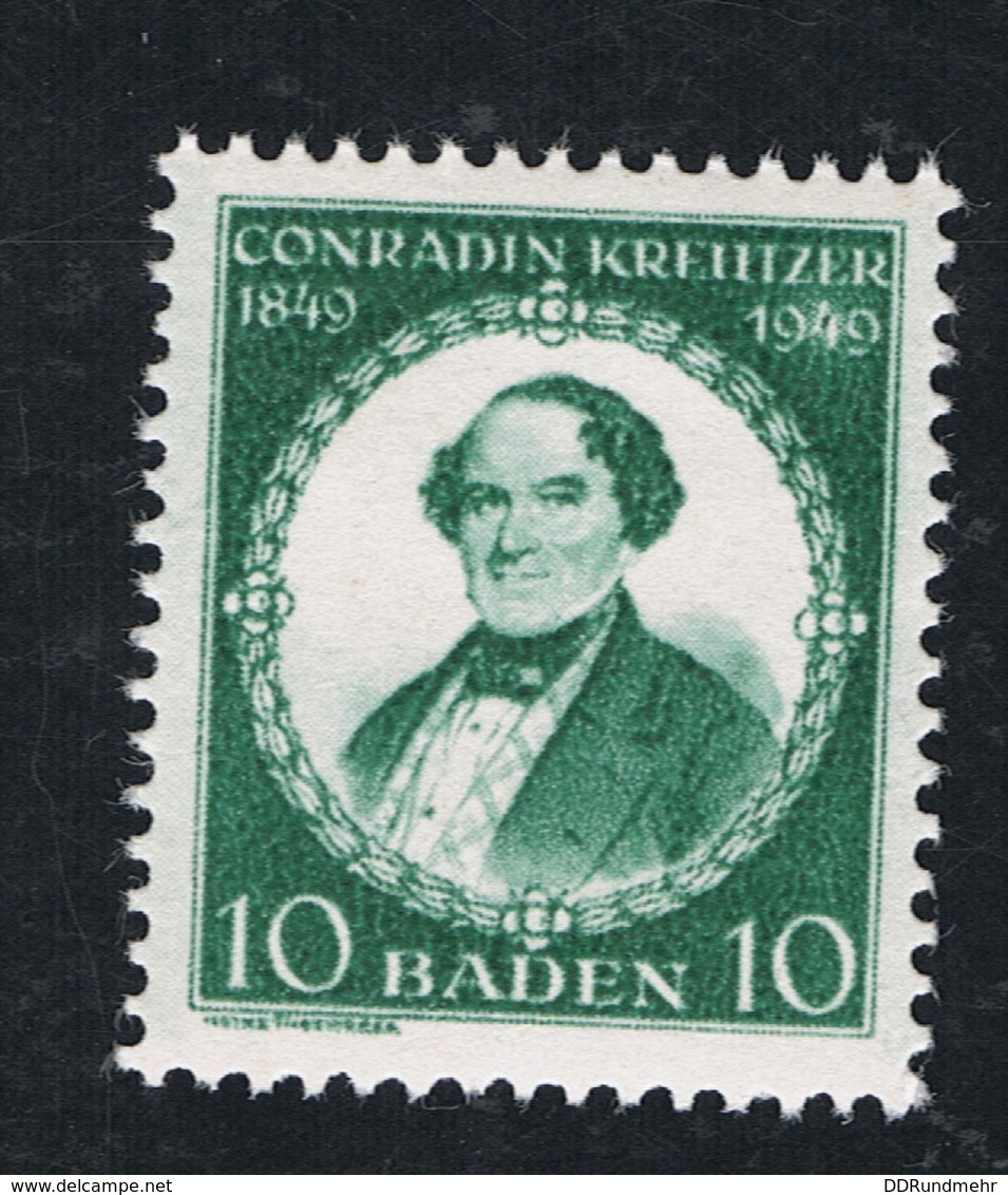 1949 27. Aug. 100 J. Conradin Kreutzer Baden Mi DE-FB 53I  Yt DE-FB 47  Sg DE-FB 53  AFA DE-FB 56 Postfrisch Xx - Sonstige & Ohne Zuordnung