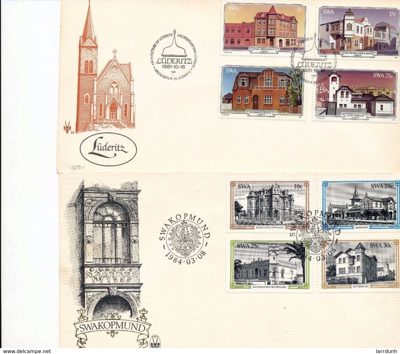 South West Africa Historic Buildings Luderitz Swakopmund Day Of Issue Cancel  1981 1994 A04s - FDC