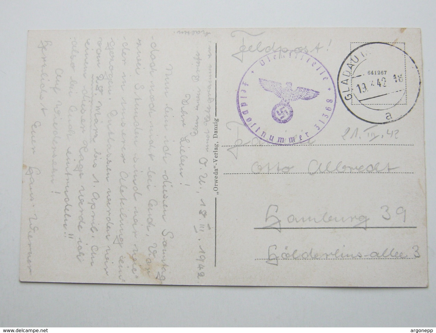 1942, GLADAU, Klarer Stempel Auf Feldpostkarte Mit Truppensiegel - Lettres & Documents