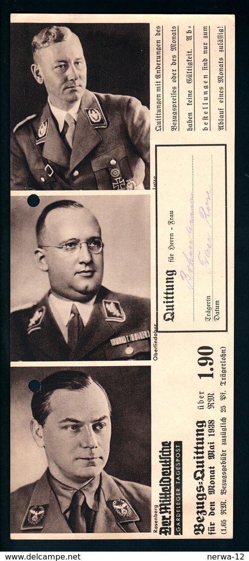 Militaria 2. Weltkrieg Foto Von Funktionären Im 3. Reich Auf Bezugs-Quittung Der Mitteldeutschen Zeitung Von 1938 - 1939-45