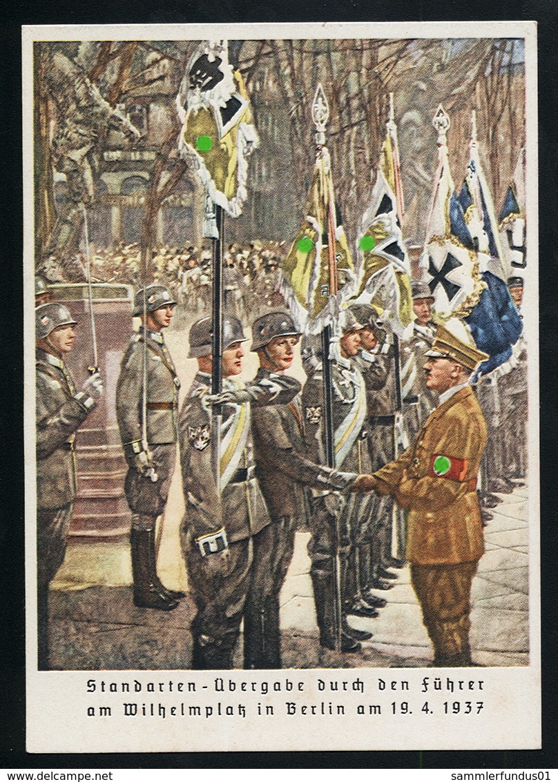 AK/CP Propaganda Panzer Stahnsdorf Bei Potsdam  Hitler Standarten Ungel/uncirc.1937 Erhaltung/Cond. 2 Nr. 00597 - Guerre 1939-45