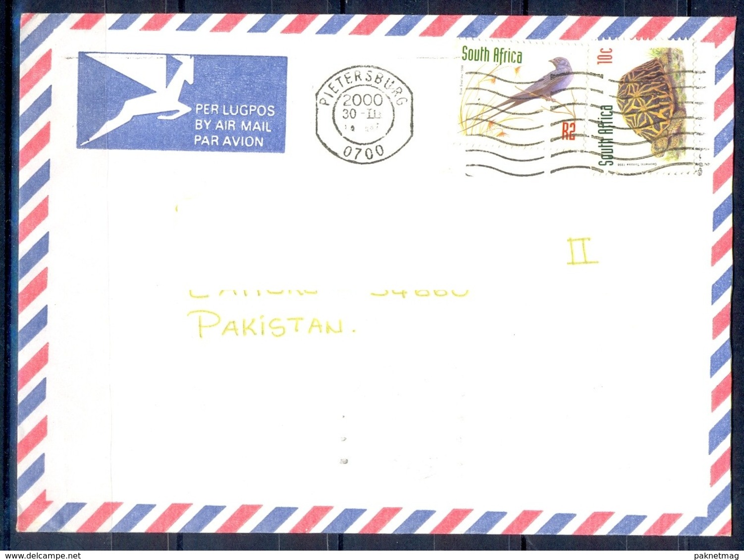 K327- Postal Used Cover. Posted From South Africa To Pakistan. Birds. Animals. - Other & Unclassified