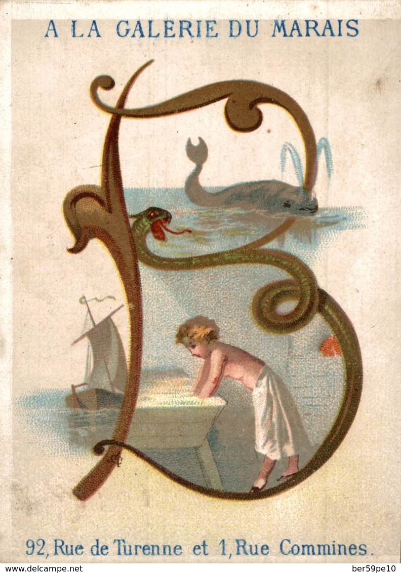 CHROMO  A LA GALERIE DU MARAIS A. BAUDEQUIN PARIS  LETTRE B BALEINE BATEAU BOULANGER - Sonstige & Ohne Zuordnung