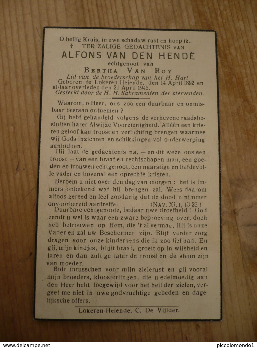 Lokeren Heiende Alfons Van Den Hende 1892 1945 - Images Religieuses