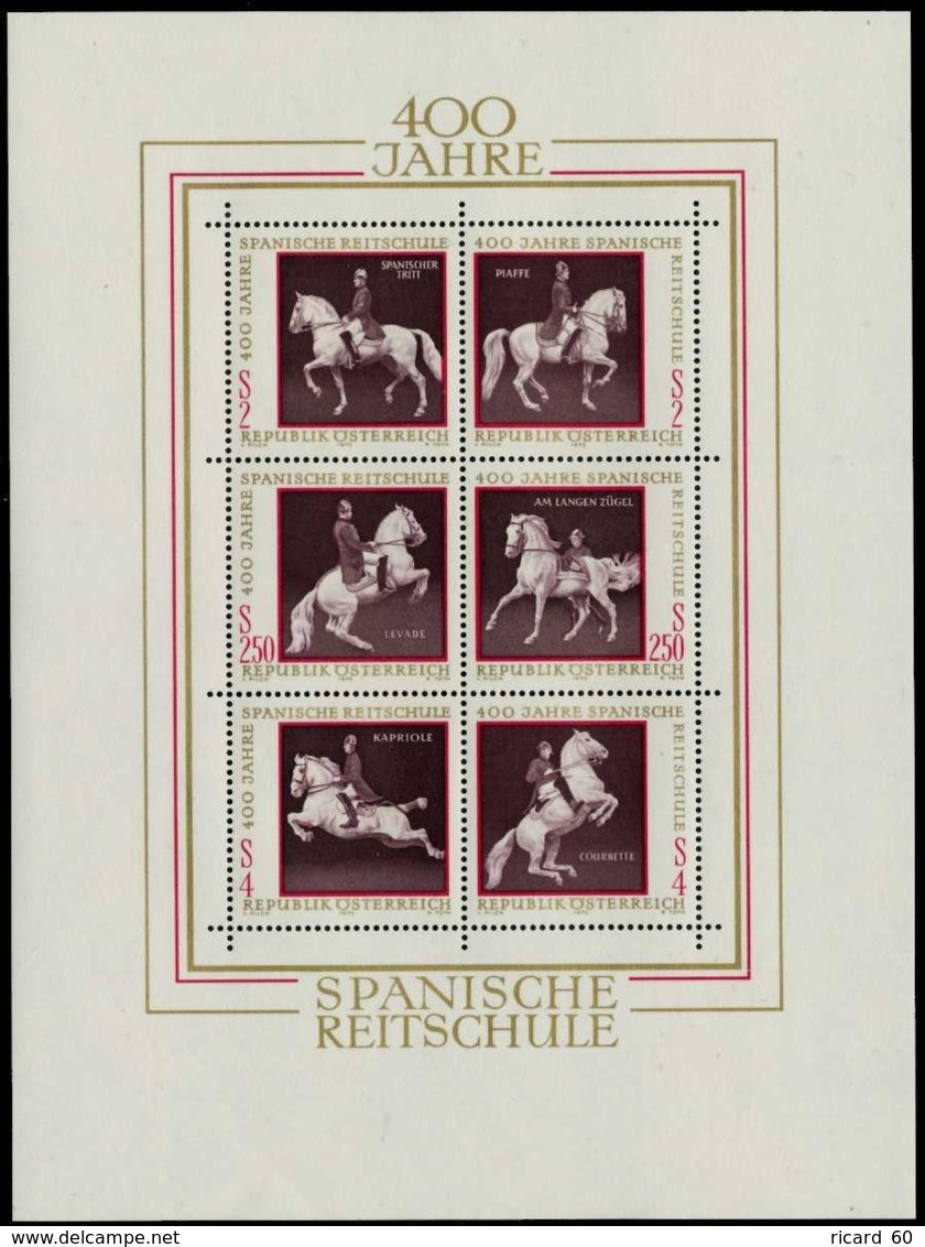 Timbres Neufs** D'autriche, BF N°7 Yt, Haute école D'équitation Espagnole De Vienne, Piaffement, Cabriole, Pesade Cheval - Blocs & Feuillets