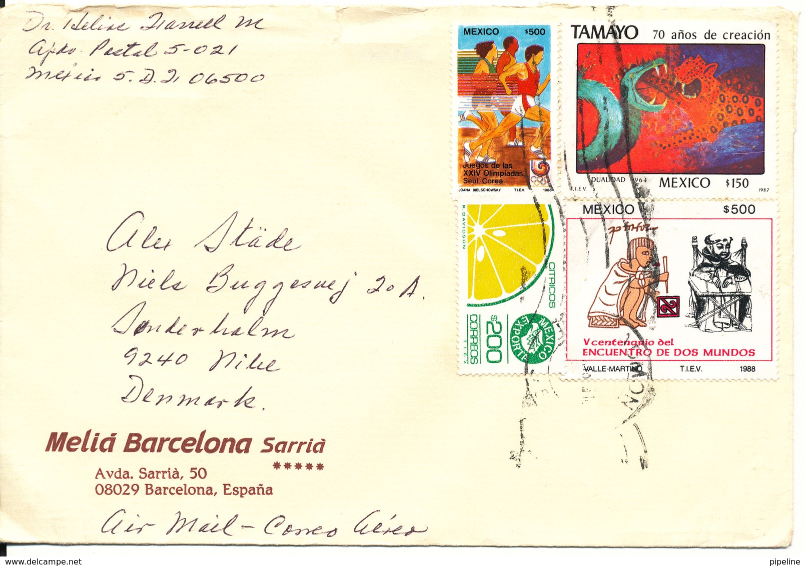 Mexico Cover Sent To Denmark Topic Stamps - Mexico