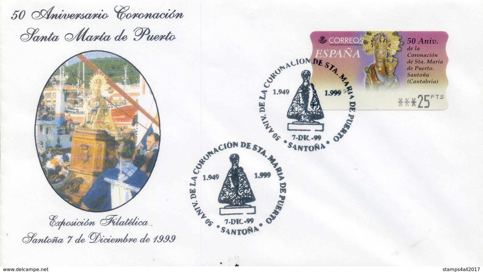 1999 SPAIN. Special Postmark Special Crowning Glory Postmark Of Virgen De Puerto (Santoña - Spain). Holy Mary - Lettres & Documents