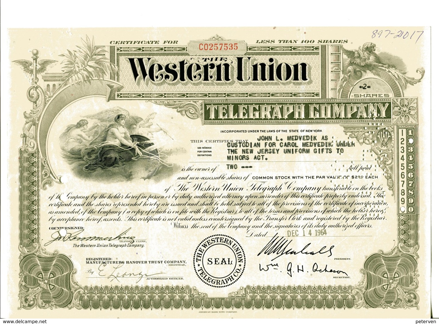 WESTERN UNION; Less Than 100 Shares - Elektriciteit En Gas