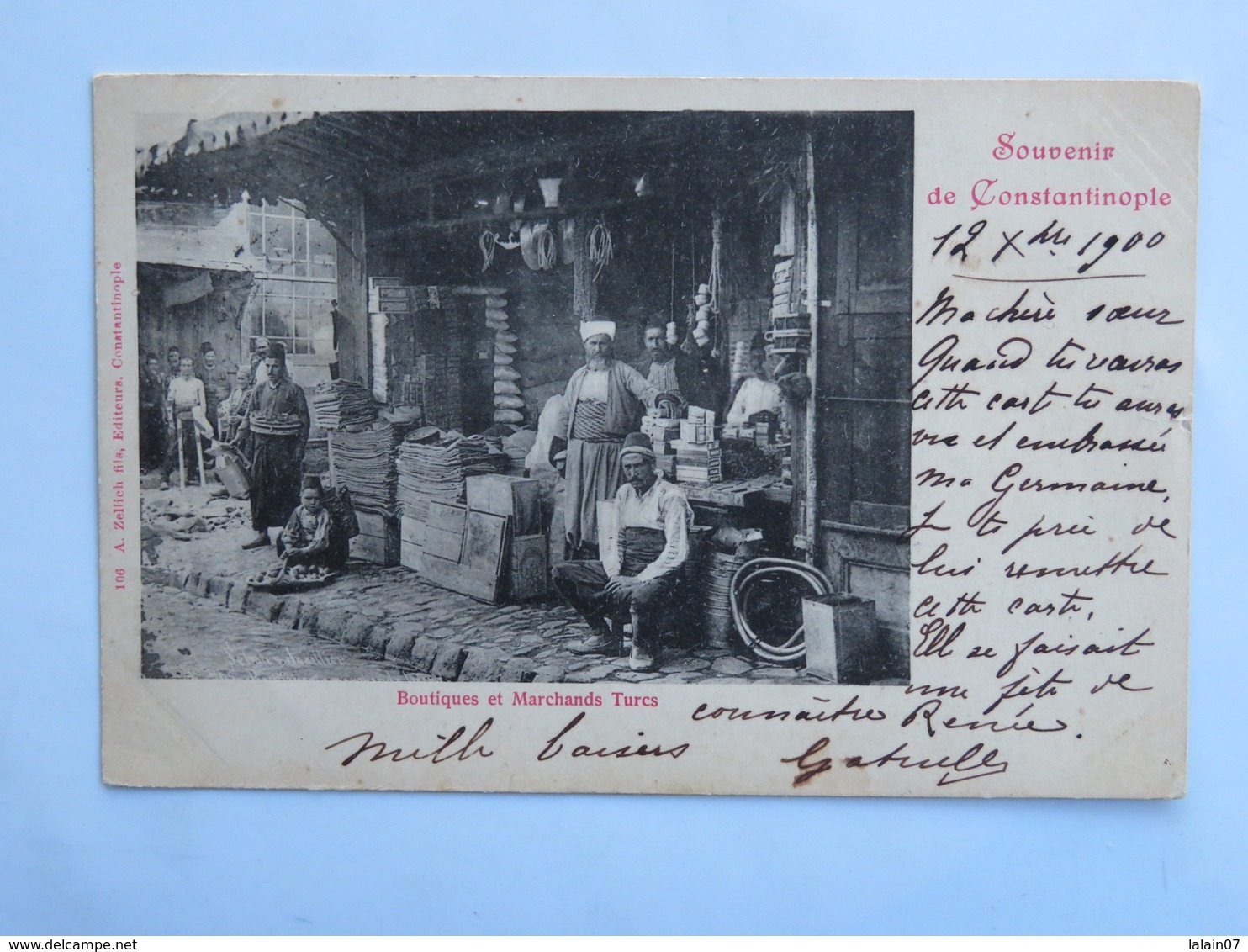 C.P.A. : Souvenir De Constantinople : Boutiques Et Marchands Turcs, Timbre En 1900 - Turkey