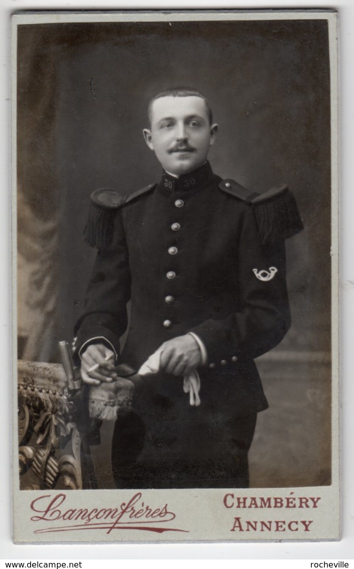 Photo CDV  Portrait Militaire-30 ( Col)-Photographes Lançon Frères Chambéry-Annecy-scans Recto-verso - Guerre, Militaire