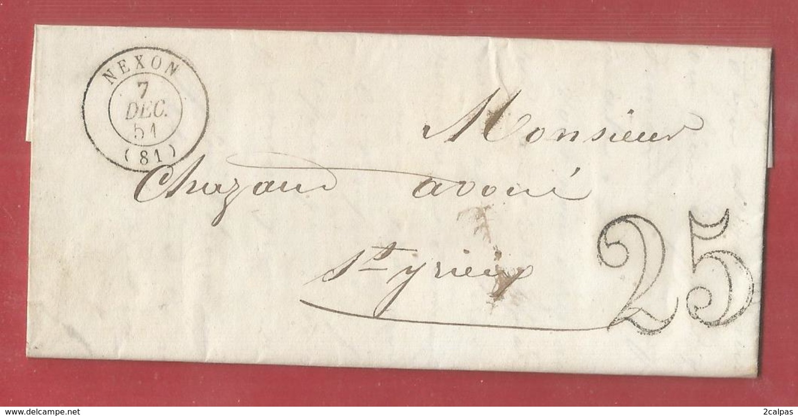 Lac De 1851 - Nexon Haute Vienne - Pour Saint Yrieix  - Taxe 25 - 1849-1876: Periodo Classico