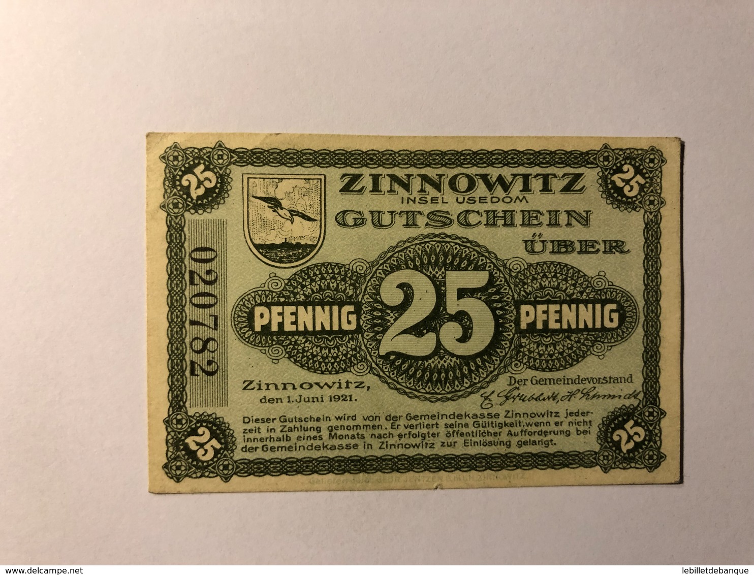 Allemagne Notgeld Zinnowitz 25 Pfennig - Collections