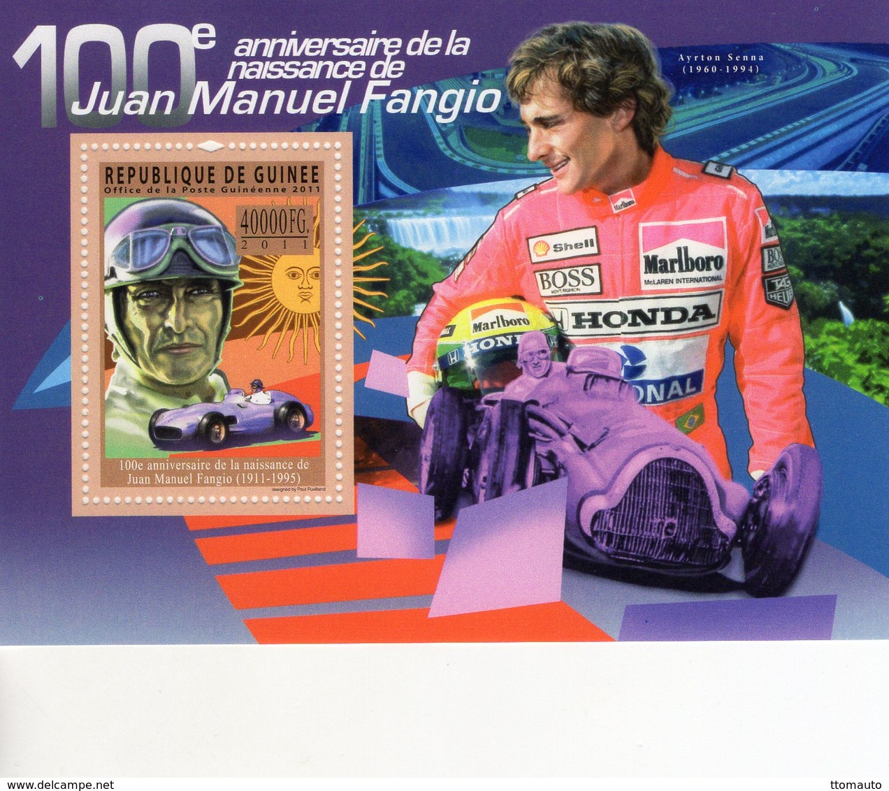 Guinee - 100e Anniversaire De La Naissance De Juan Manuel Fangio  -  Ayrton Senna  - 1v MS Neuf/Mint/MNH - Cars