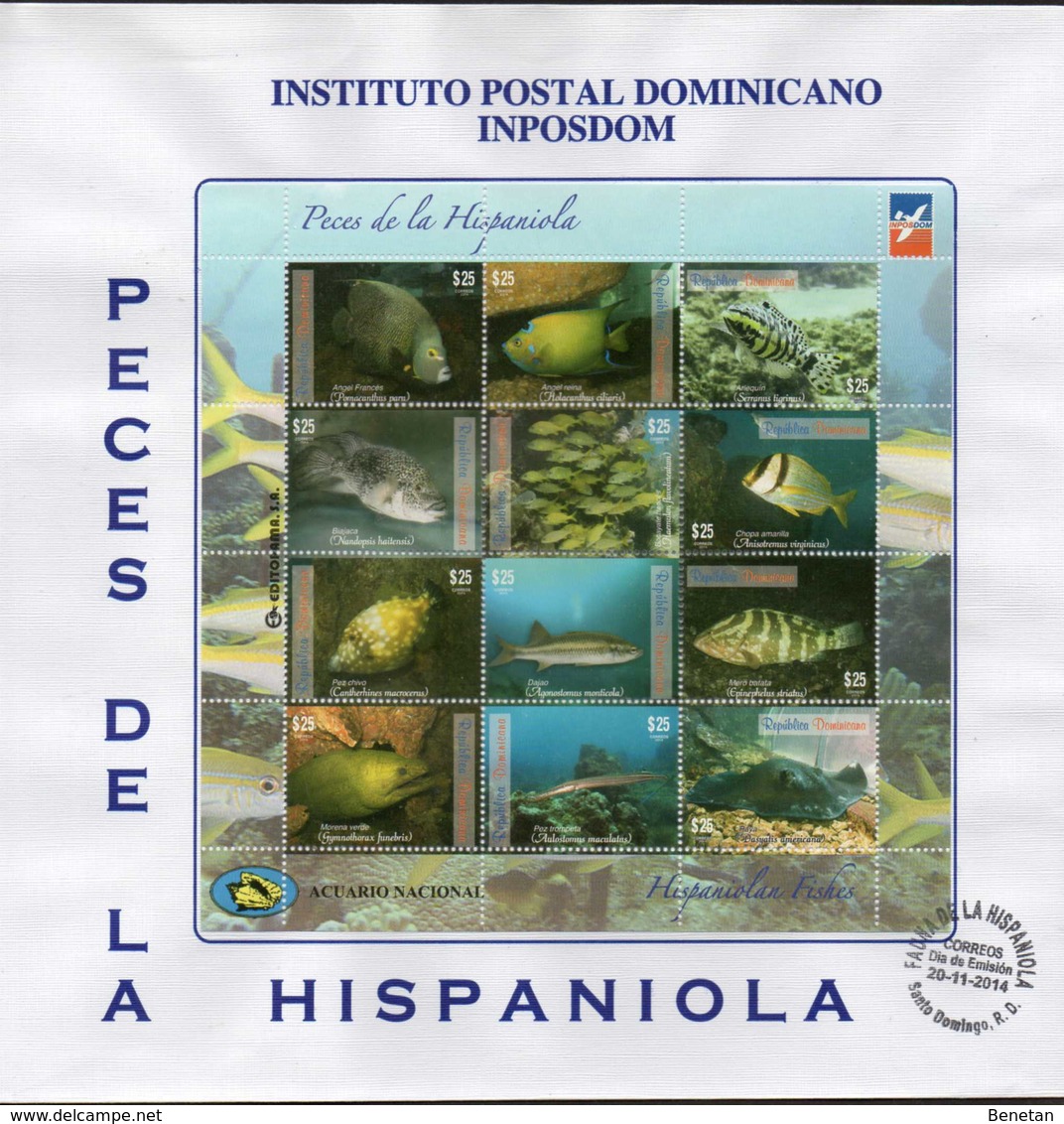 Dominican Republic 2 FDC 2014 - Fauna Fish Butterfly - Butterflies