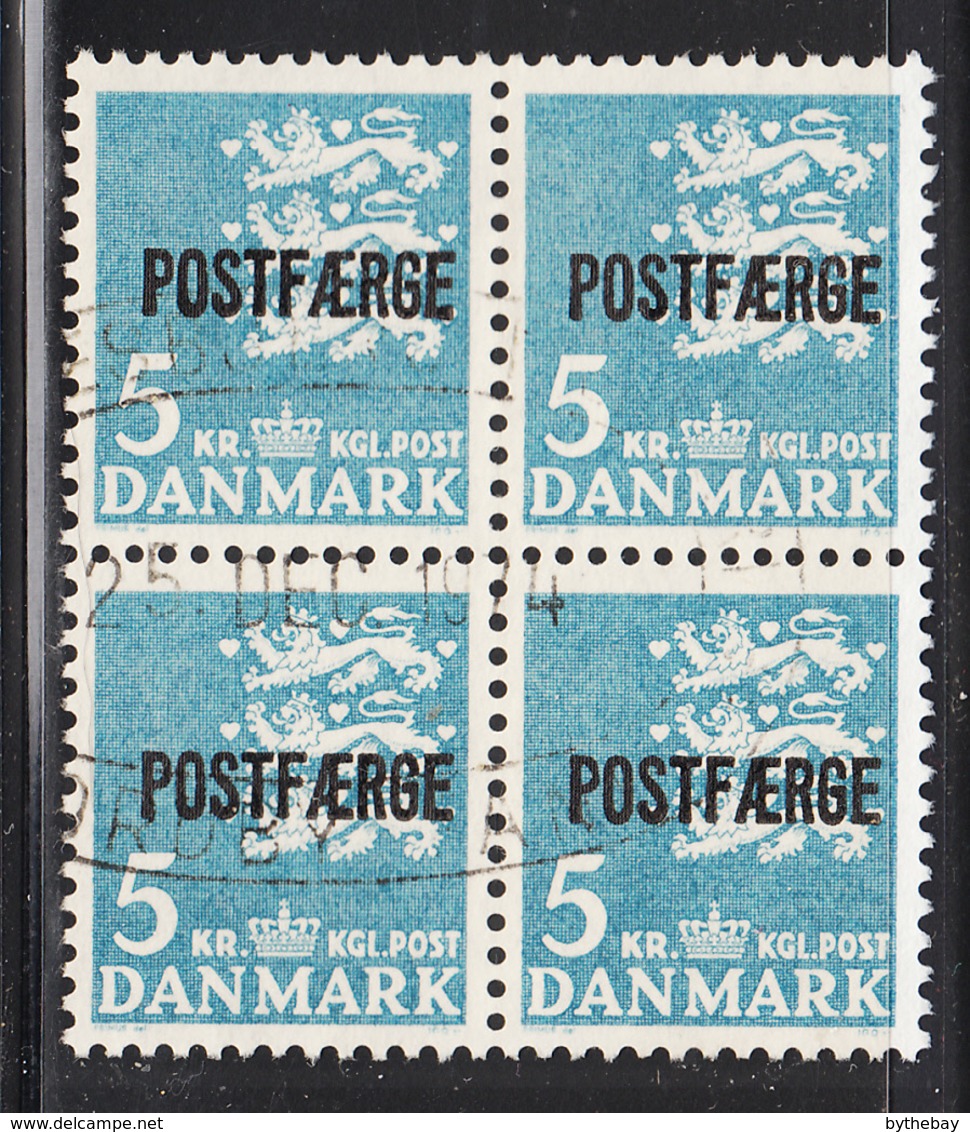 Denmark 1972 Used Sc #Q48 POSTFAERGE On 5k Small State Seal Block Of 4 Misshaped P Lower Right - Paquetes Postales