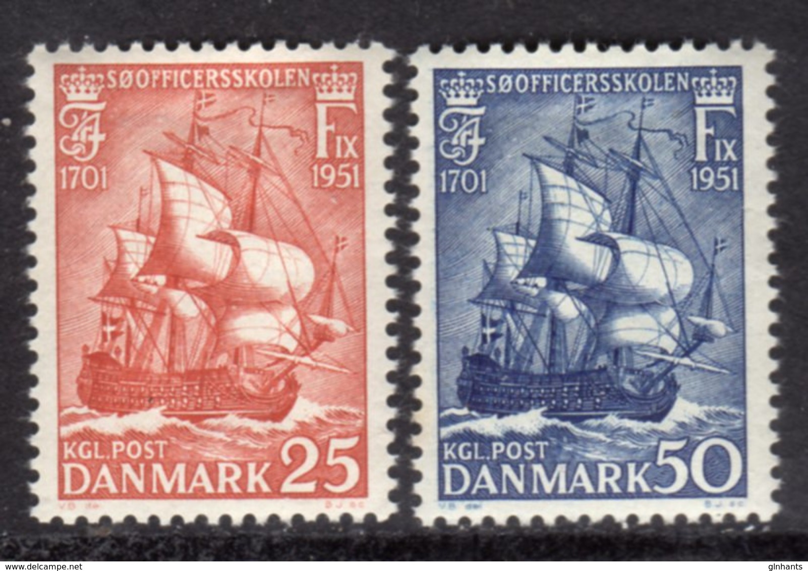 DENMARK - 1951 NAVAL OFFICERS COLLEGE ANNIVERSARY SET (2V) SHIPS FINE MINT MM * SG378-379 - Unused Stamps