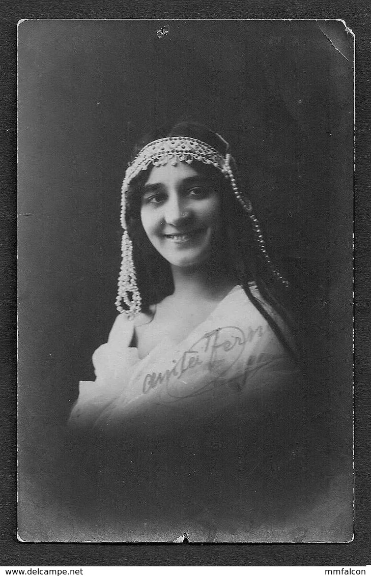 TEATRO ESPAÑOL - ANITA FERNANDEZ In Gypsy Costume Autograph Dedicacee Vigo 1911 Photo PC By F. LLanos - Fotos Dedicadas
