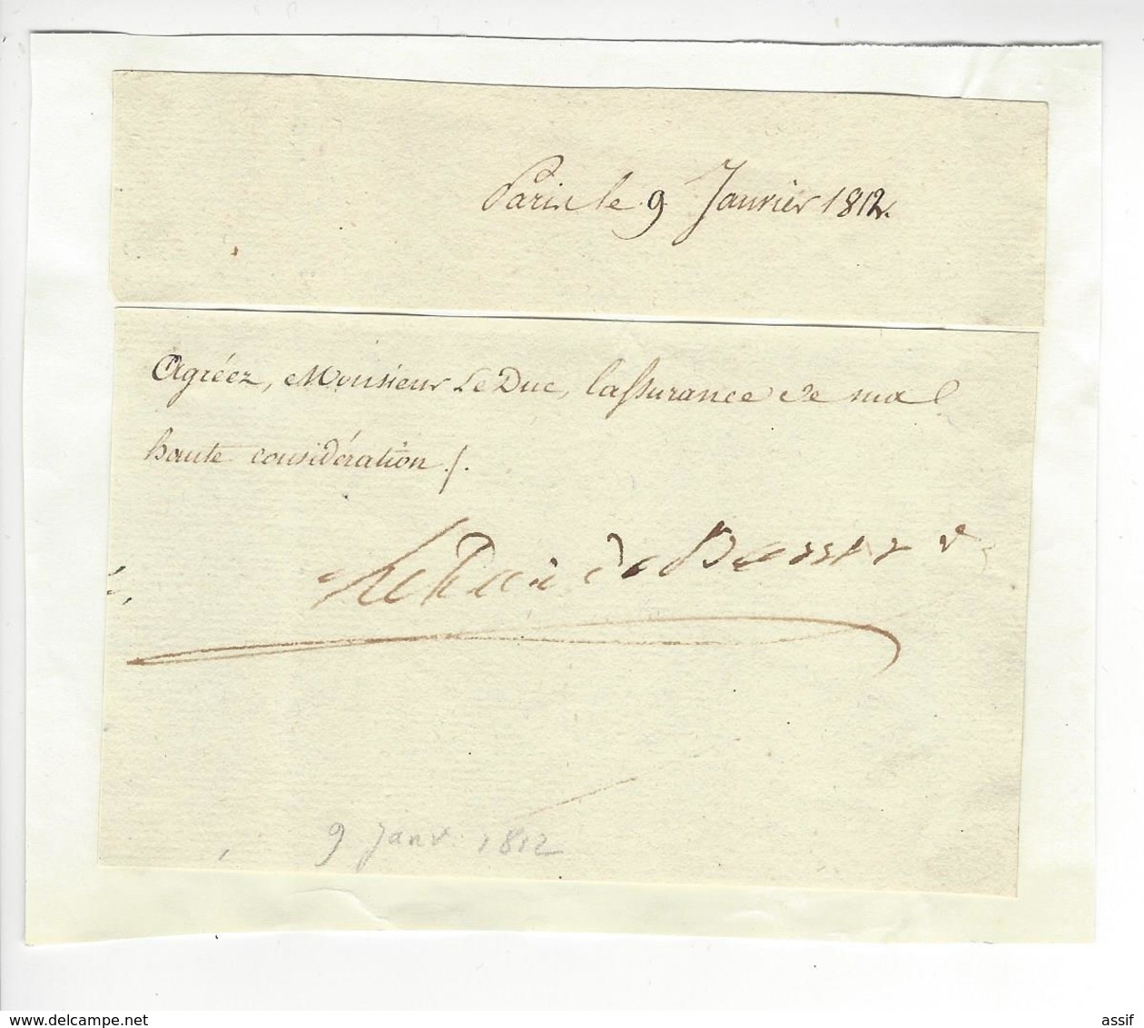 Hugues-Bernard Maret Duc De Bassano (1763-1839) AUTOGRAPHE ORIGINAL AUTOGRAPH 1812 EMPIRE /FREE SHIP. R - Autres & Non Classés