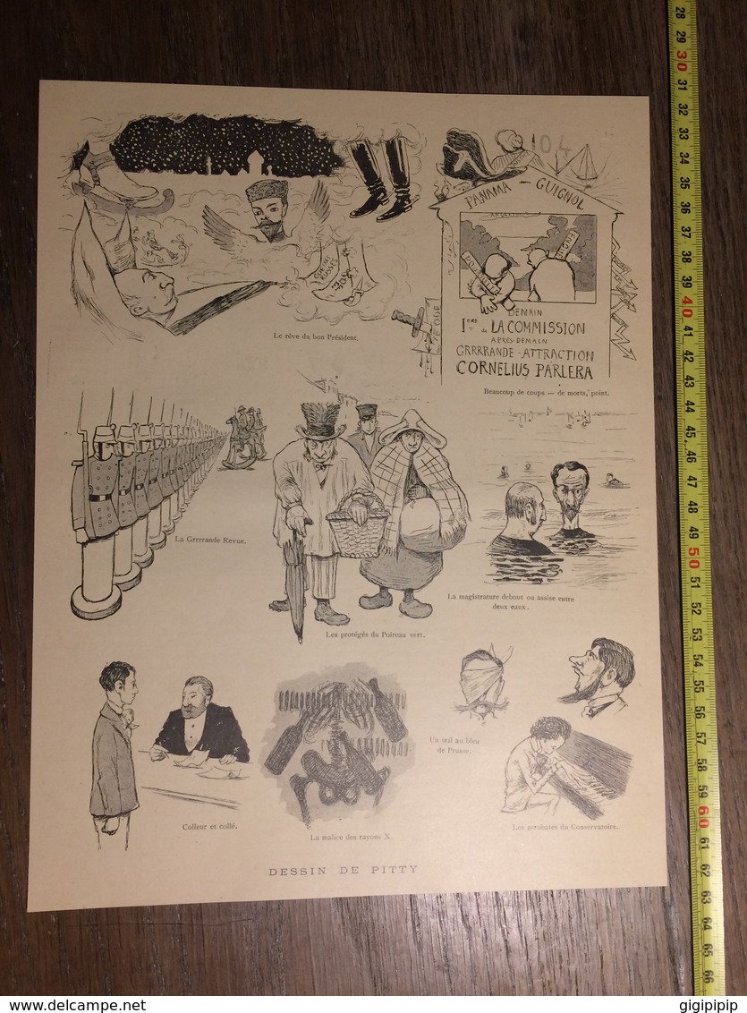 DOCUMENT 1897 DESSIN HUMORISTIQUE DE PITTY PANAMA GUIGNOL  THEATRE LA GRANDE REVUE - Collections