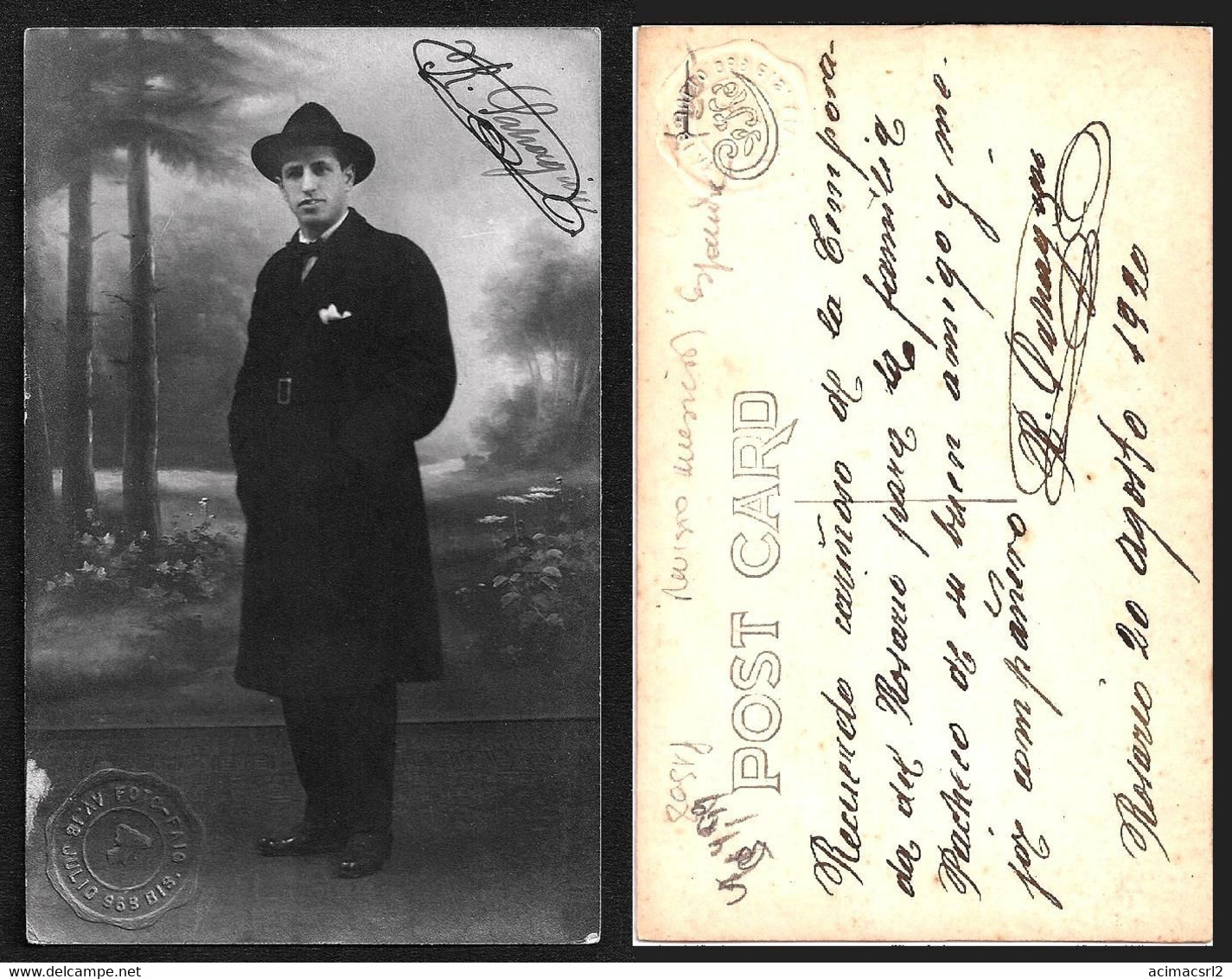 X104 TEATRO ESPAÑOL - R. PANAGUINO ? Autograph Dedicacee Buenos Aires 1920 Photo Postcard By Faig - Fotos Dedicadas