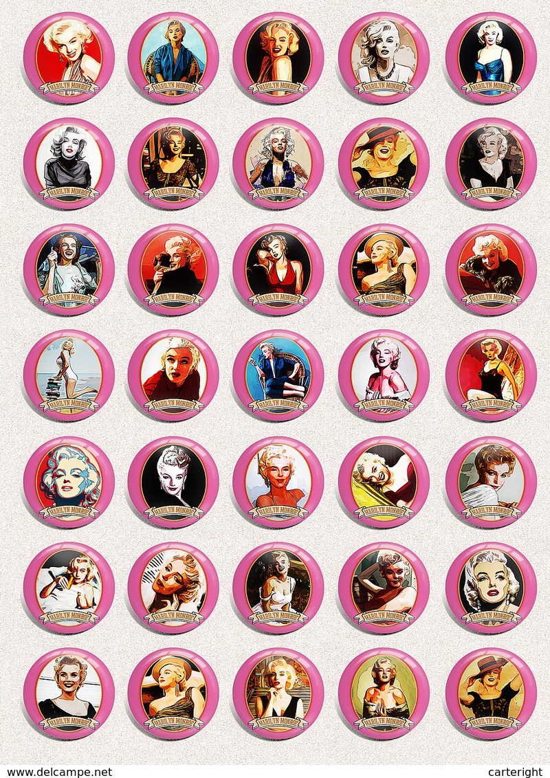 35 X Marilyn Monroe Movie Film Fan ART BADGE BUTTON PIN SET 14 (1inch/25mm Diameter) - Films