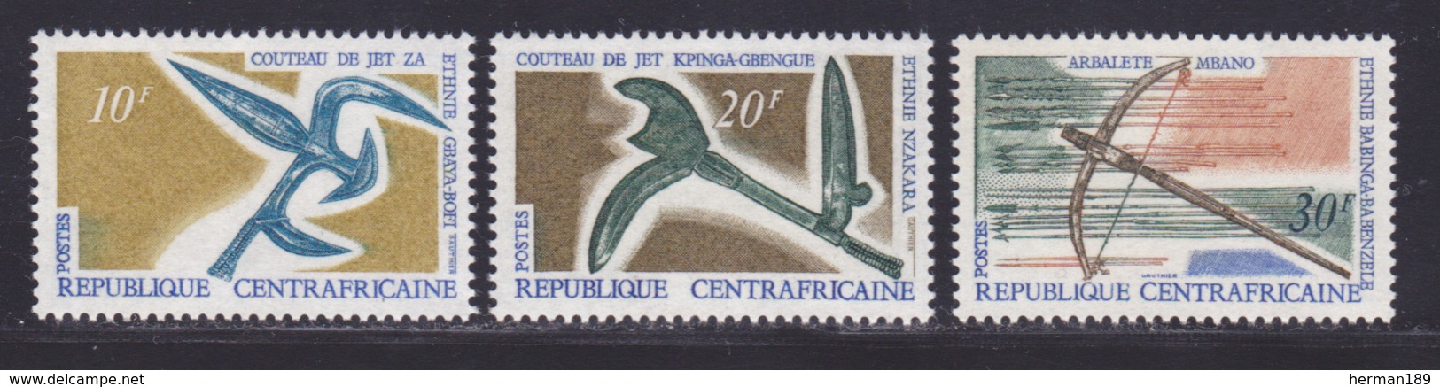 CENTRAFRICAINE N°  109 à 111 ** MNH Neufs Sans Charnière, TB (D8688) Armes Indigènes - 1968 - Centrafricaine (République)