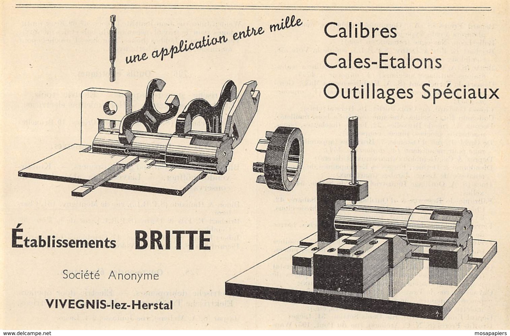 1947 - VIVEGNIS-lez-HERSTAL - Outillages Spéciaux - Ets BRITTE - Dim. 1/2 A4 - Publicités