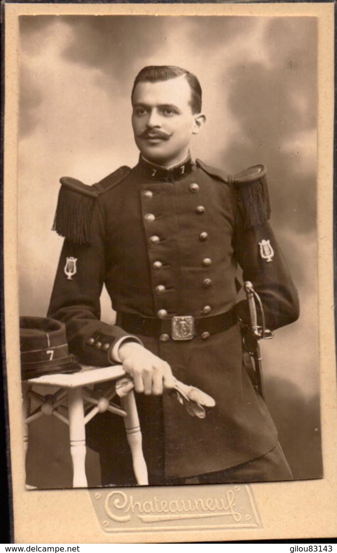 CDV, Militaire, Arme, Insigne Musique, 7eme Regiment, Photo Chateauneuf       (bon Etat) - Anciennes (Av. 1900)