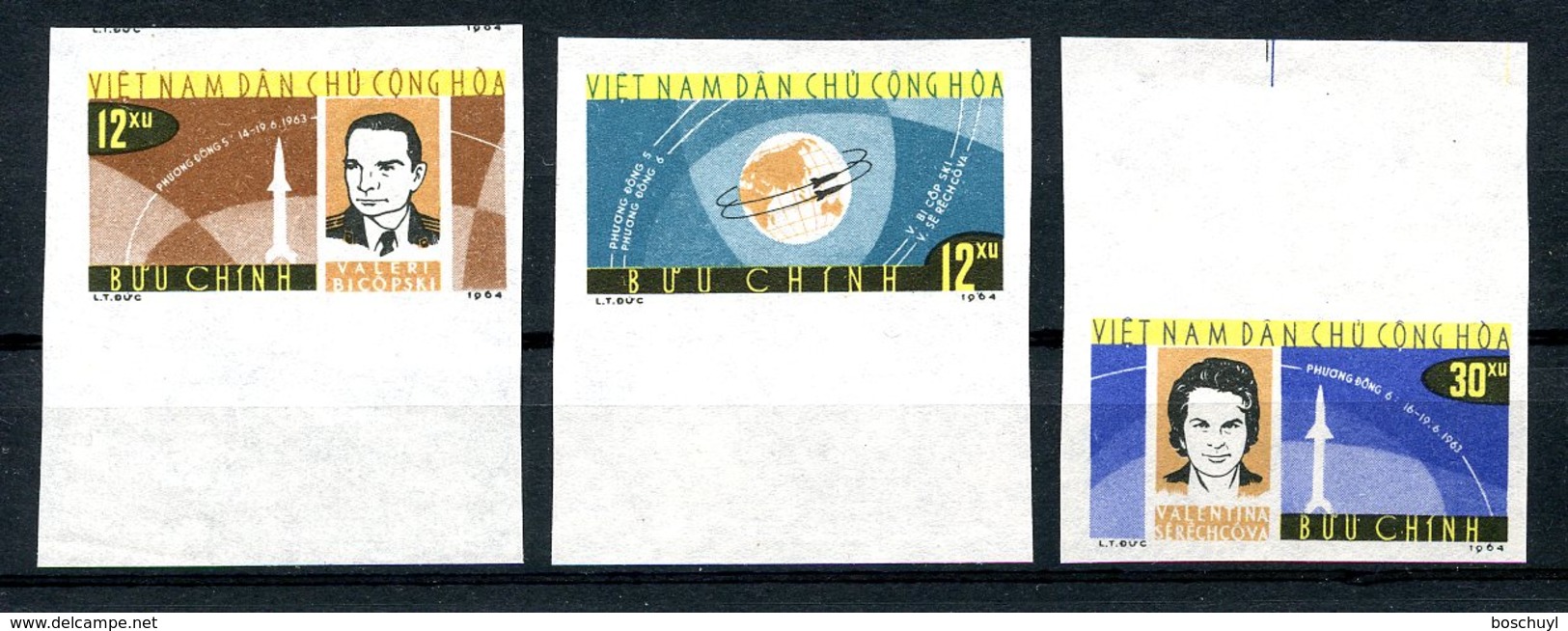 Vietnam, 1964, Space, Vostok, Astronauts, Cosmonauts, Tereshkova, MNH Imperforated, Michel 298-300 - Vietnam