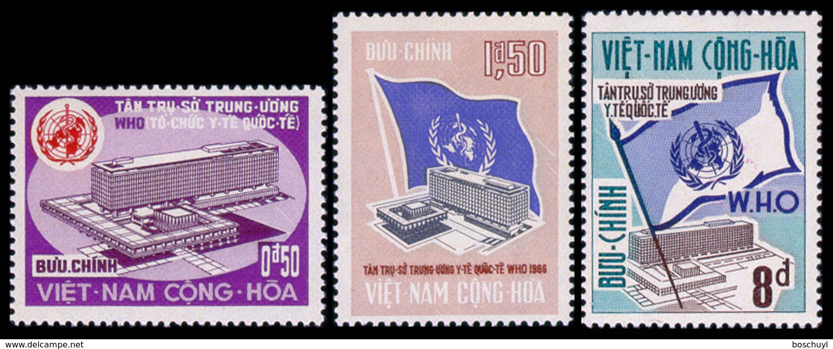 Vietnam, South, 1966, World Health Organization, WHO, Headquarters, United Nations, MNH, Michel 368-370 - Viêt-Nam