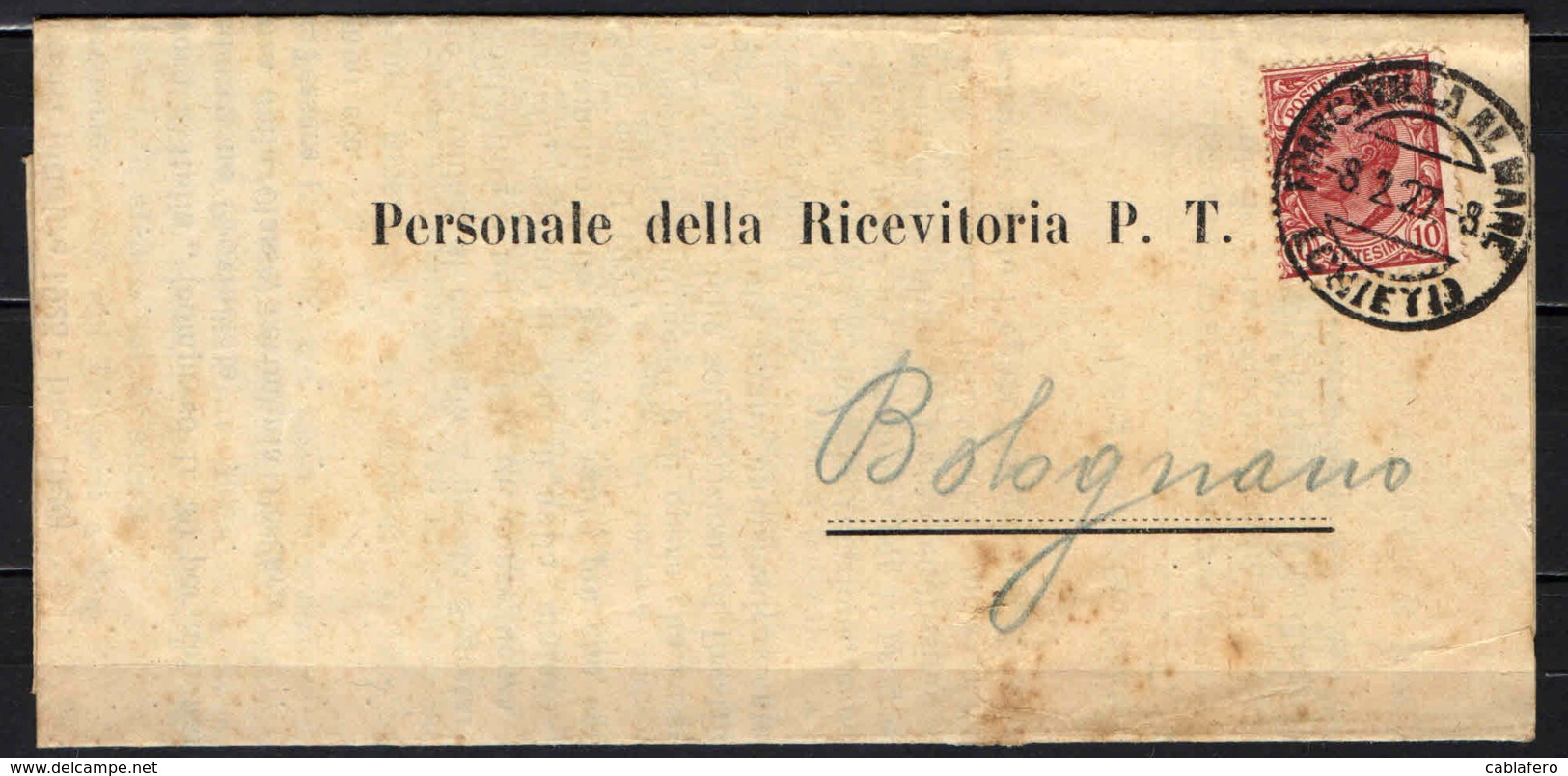 ITALIA REGNO - 8.2.27 - PLICO DA FRANCAVILLA AL MARE (CHIETI) VERSO BOLOGNANO - 10 CENT. LEONI - Storia Postale