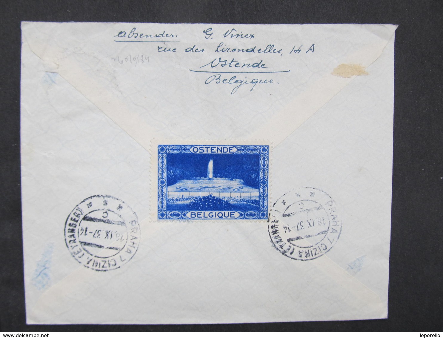 BRIEF Oostende - Caslav 1937 ///  D*37023 - Briefe U. Dokumente