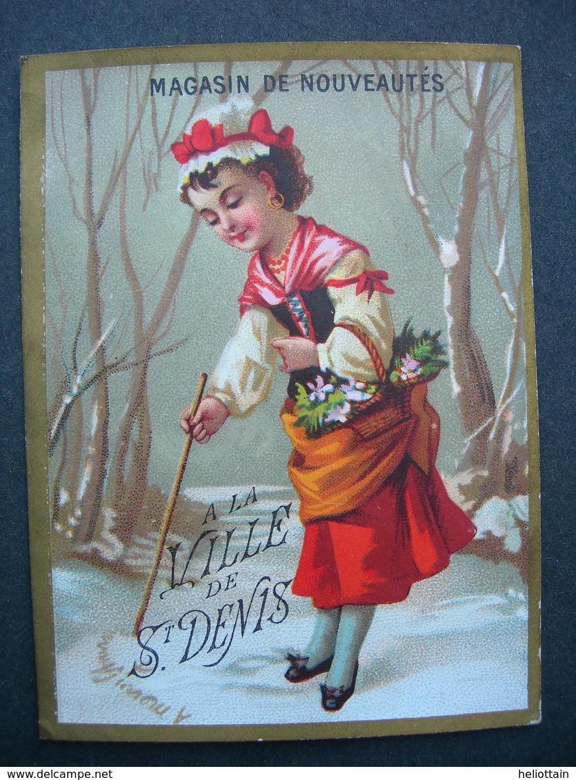 CHROMO Lith Dupuy & Fils : A LA VILLE DE SAINT DENIS / DANS LA NEIGE J'ECRIS : MON AMOUR / Victorian Trade Card - Autres & Non Classés