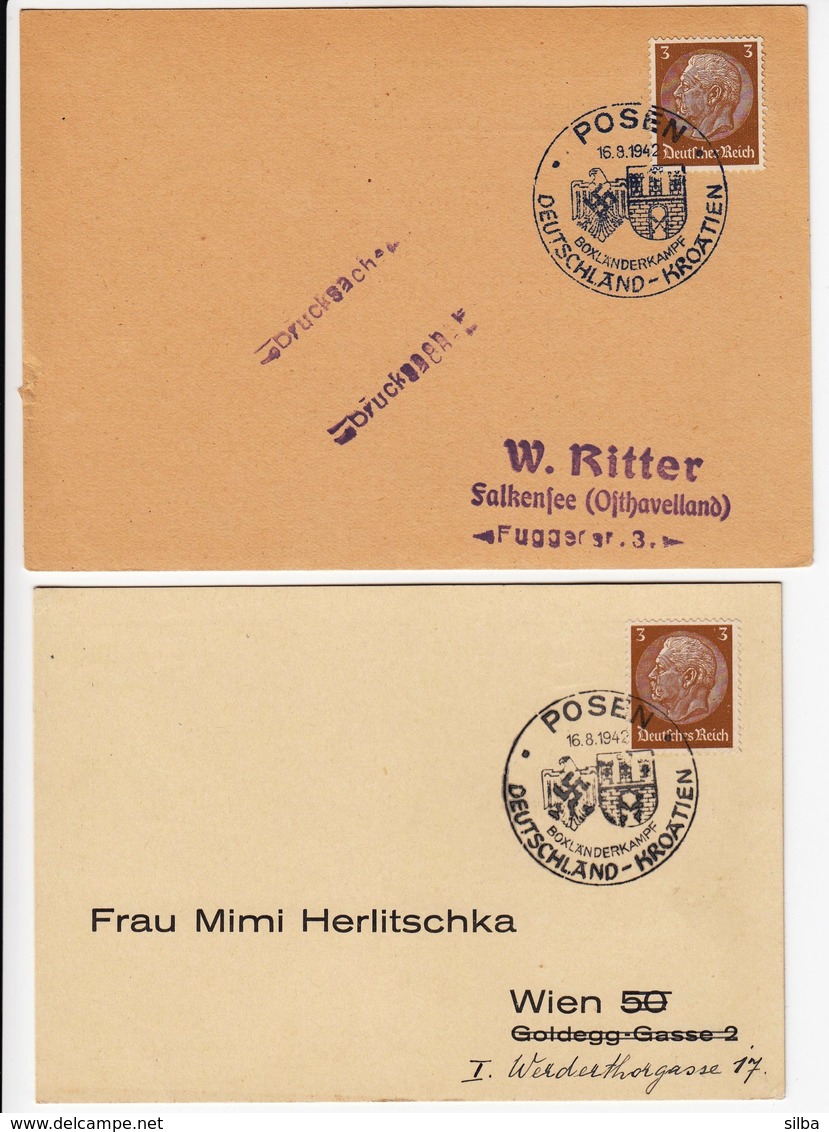 Deutsches Reich Posen 1942 / Boxing Germany Croatia, Box Lander Kampf Deutschland - Kroatien / Black And Blue Cancel - Boxeo