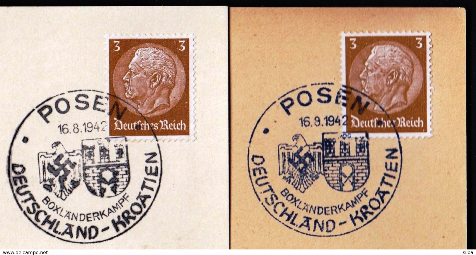 Deutsches Reich Posen 1942 / Boxing Germany Croatia, Box Lander Kampf Deutschland - Kroatien / Black And Blue Cancel - Boxeo