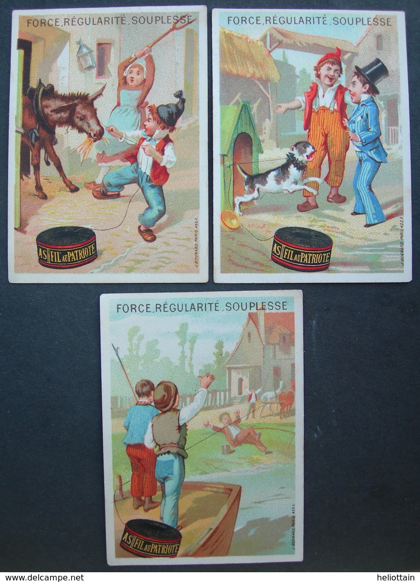 3 CHROMOS Lith Bognard / Série 433A: FIL AU PATRIOTE / Victorian Trade Card - Autres & Non Classés