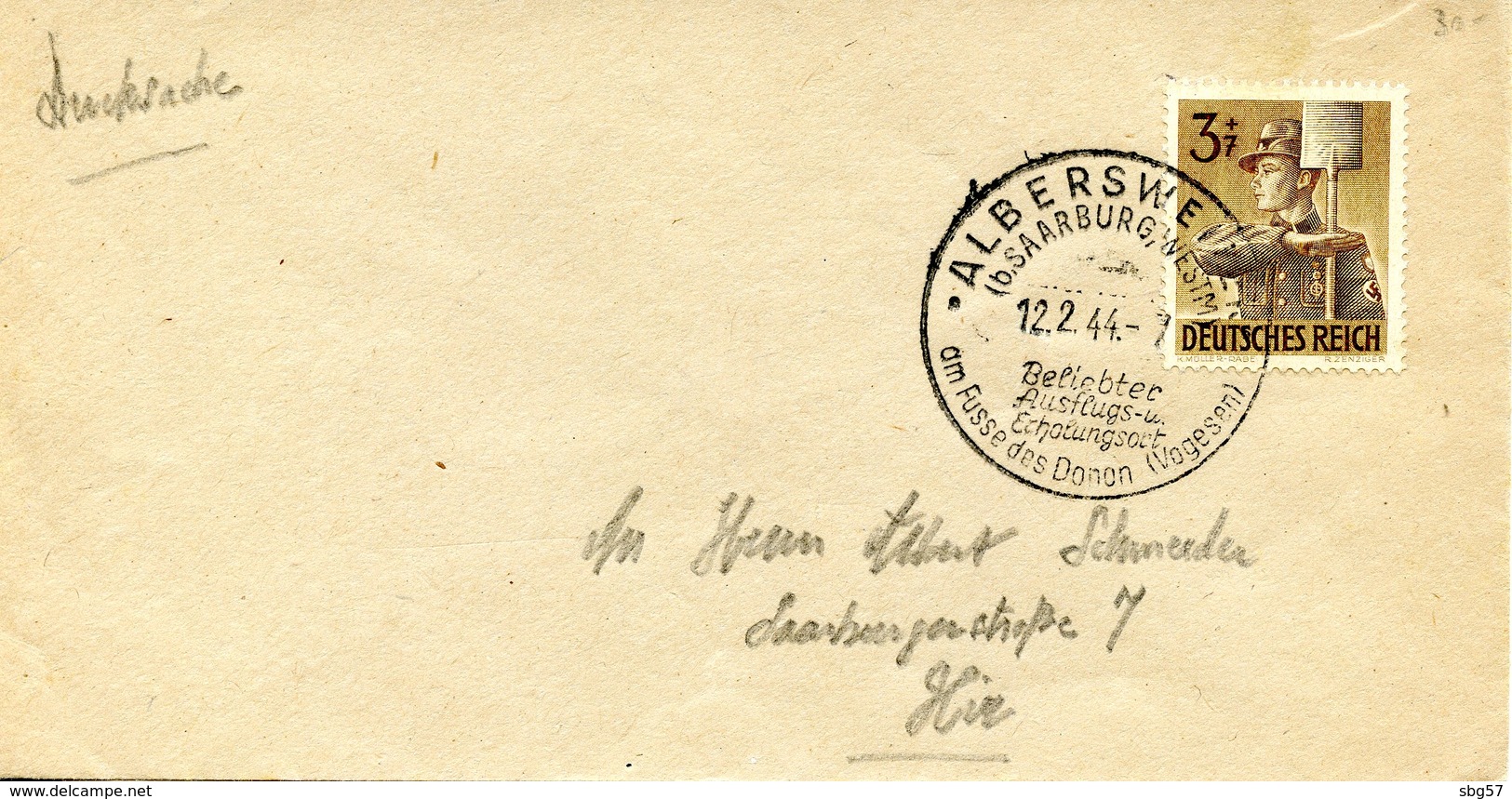 Cachet De Propagande Touristique D'ALBERSWEILER (ABRESCHVILLER) Daté Du 12/02/1944 - Andere & Zonder Classificatie