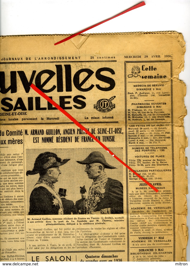 LES NOUVELLES De VERSAILLES DU MERCREDI 29 AVRIL 1936 - Bords Extérieurs Du Journal En Mauvais état, Reste Bon - Autres & Non Classés