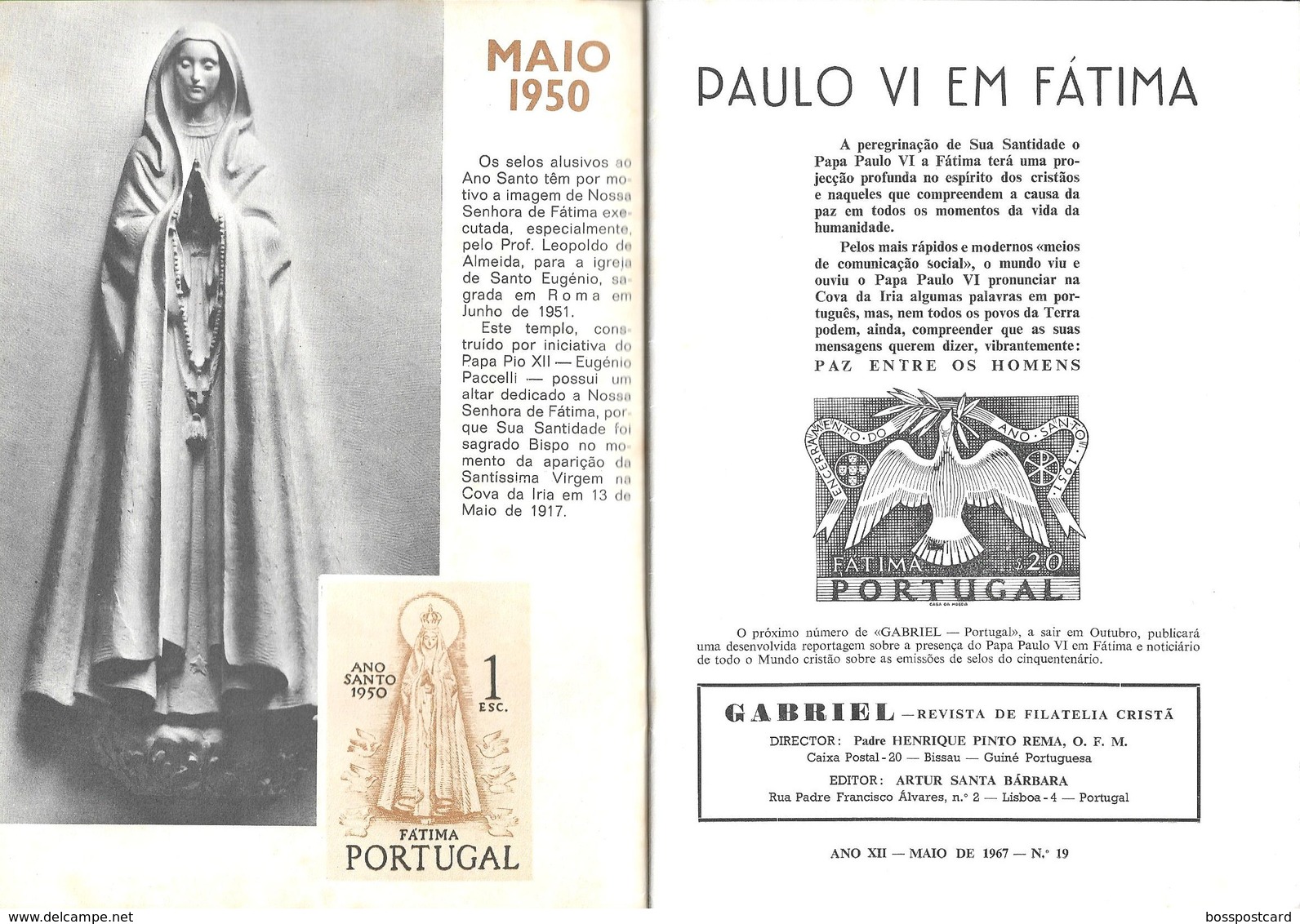 Fátima - São Gabriel,1967, União Portuguesa De Filatelia Cristã - Cinquentenário Das Aparições Leiria Santarém - Revues & Journaux
