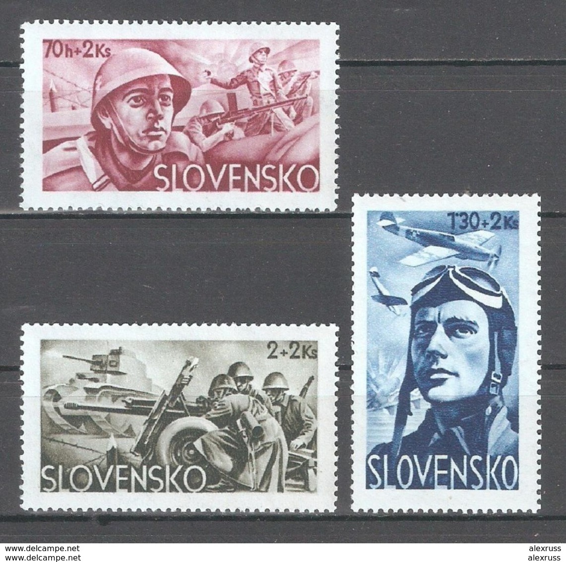 Slovakia 1943,WW-2 Soldier Relief,Sc B14-B16,VF Mint Hinged* (MB-6) - Unused Stamps