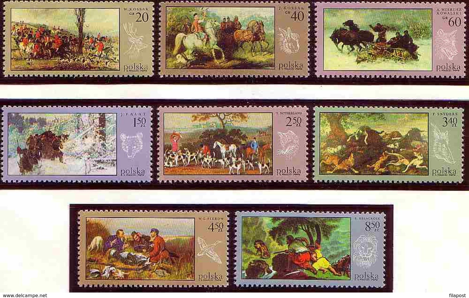 Poland 1968 Mi 1890 - 1897 Hunting In Painting, Hunting Lion Dog Horses MHN** W1120 - Nuevos