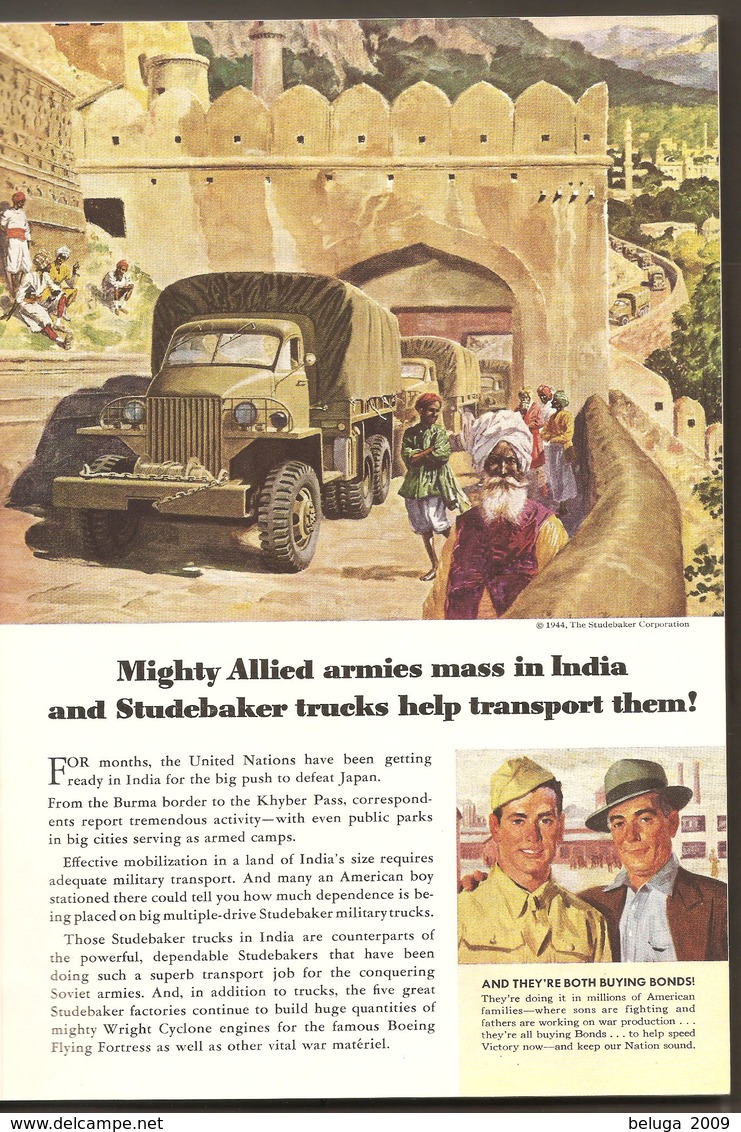 1944 Studebaker Trucks Ad Pub - Allied Armies Massing In India - War Time Against Japan - WWII - WW2 - Advertising